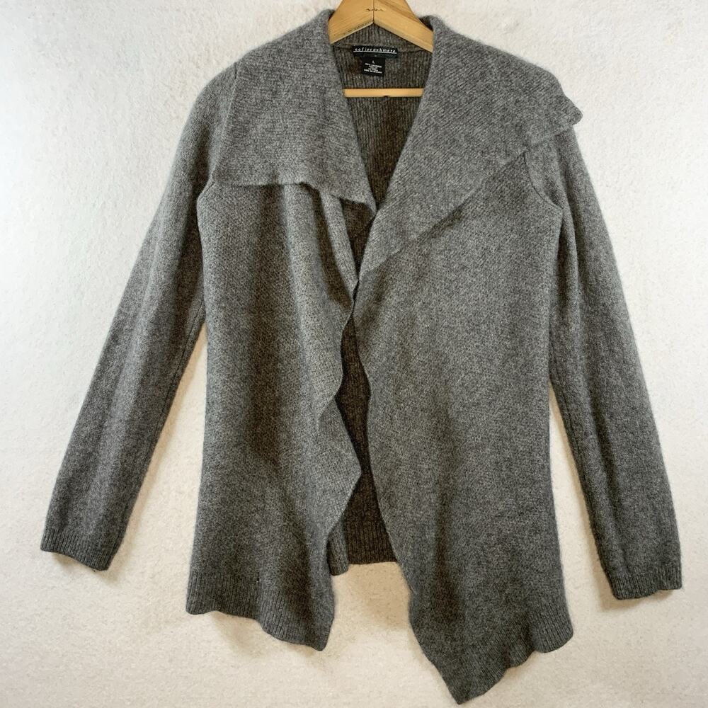 Womens Cashmere Waterfall Open Cardigan Sweater Sz M/L Gray Quiet Luxury Comfy